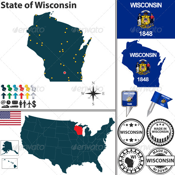 Map of State Wisconsin, USA - Travel Conceptual