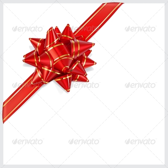 Bow of Red Ribbon Located Diagonally - Decorative Symbols Decorative
