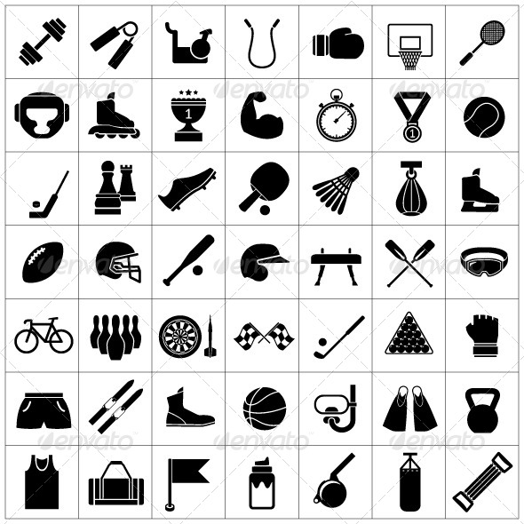 Set Icons of Sports and Fitness Equipment - Man-made objects Objects