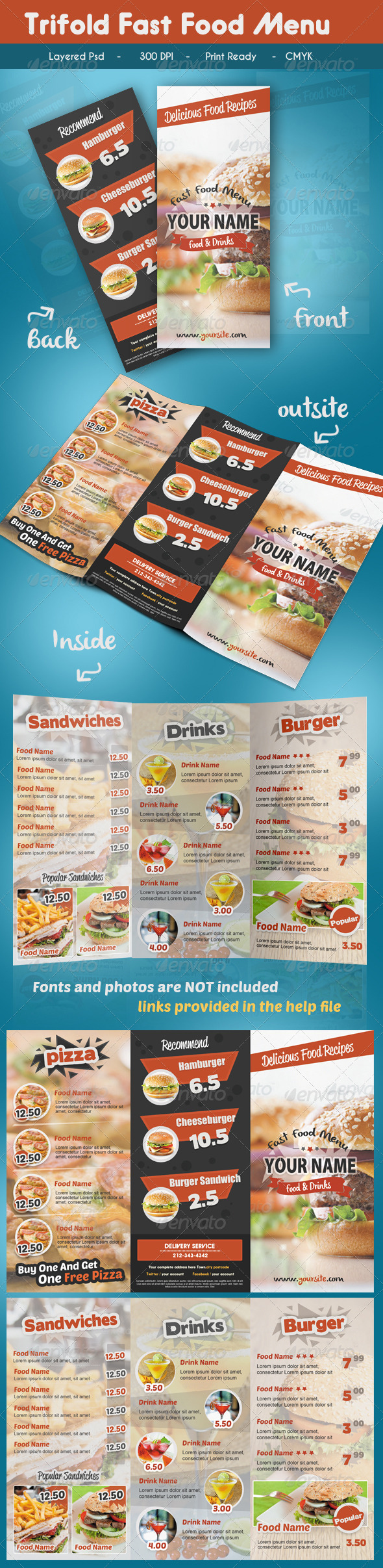 Trifold Fast Food Menu - Food Menus Print Templates
