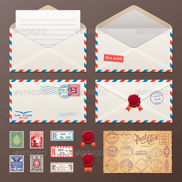 Mail Envelope, Stickers, Stamps, Postcard - Communications Technology
