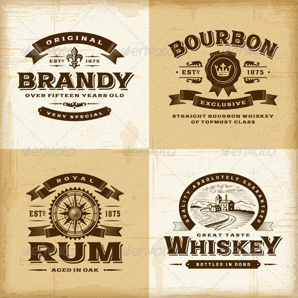 Vintage Alcohol Labels Set - Decorative Symbols Decorative