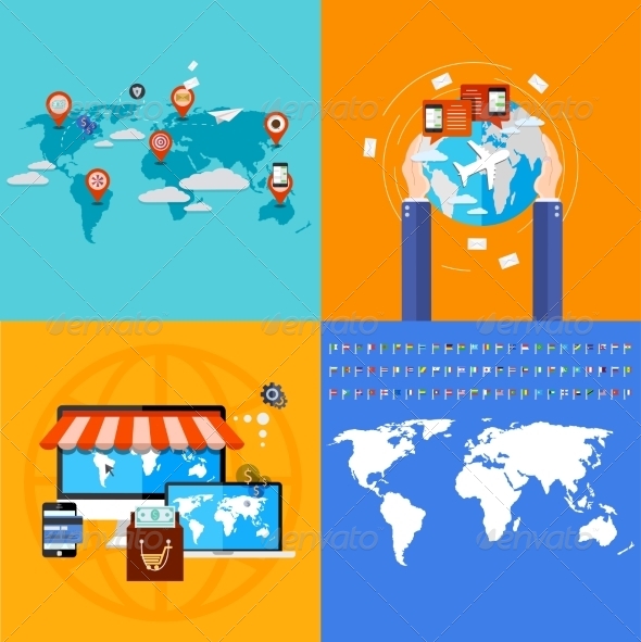 Flat Modern Icons on Sample Background - Backgrounds Business
