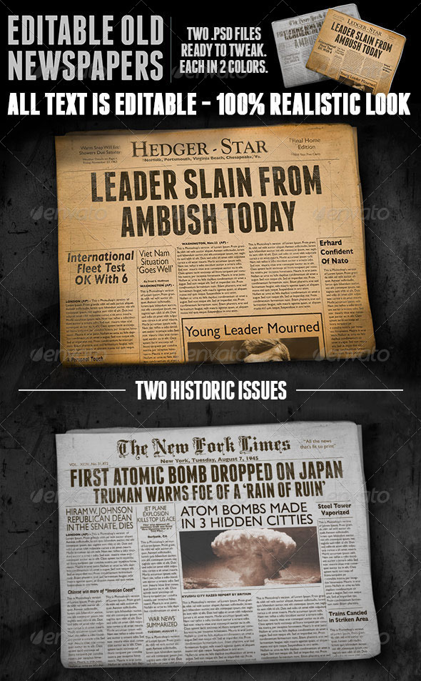 Download Two Vintage Folded Newspaper Mockups By Scarab13 Graphicriver