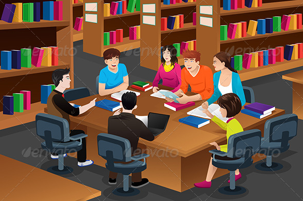 College Students Studying in the Library - People Characters