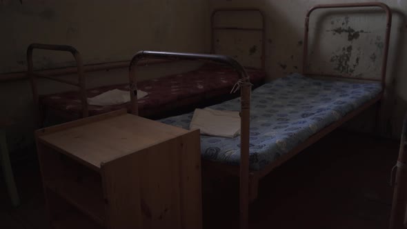 Empty Jail Cells. Prison Interior. Metal Door Protect Prisoner From Inside to Escape. 4K Video alt