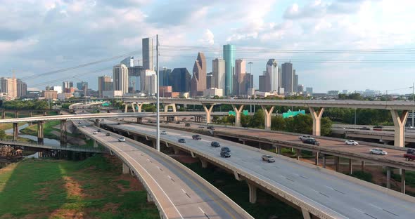 High angle establishing drone shot of downtown Houston. This video was filmed in 4k for best image q alt