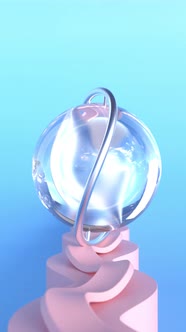 Looped glass ball with metal ring rotating on curved surface. Satisfying 3d video alt