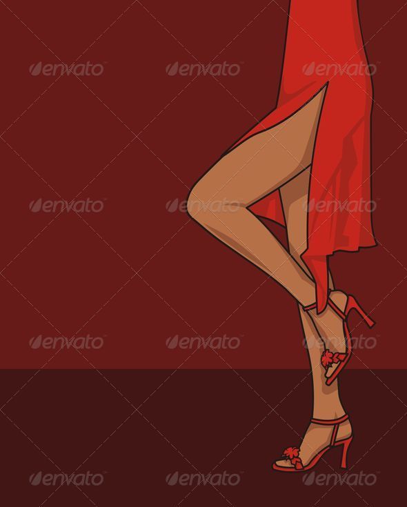 Legs of woman in a red dress