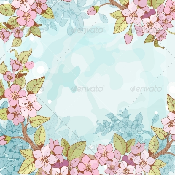 Sakura Branch Frame Background by macrovector GraphicRiver