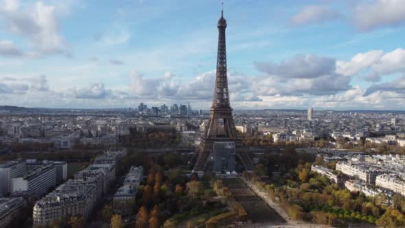 Drone View of the Elfel Tower From Champ De Mars in Autumn