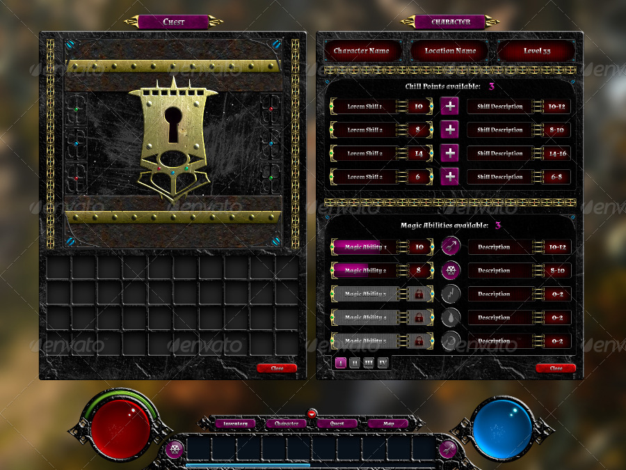 Fantasy RPG Game UI, Web Elements | GraphicRiver