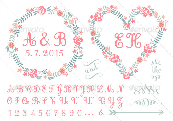 Monogram in Floral Frames Set - Weddings Seasons/Holidays