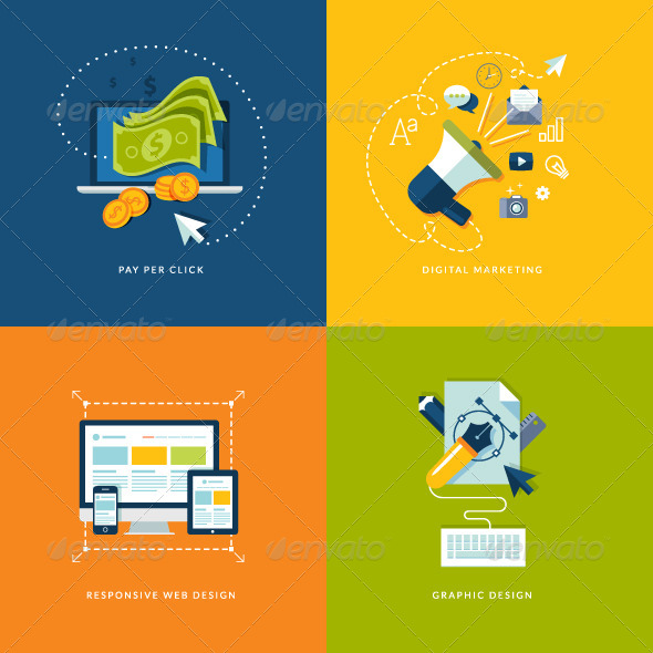 Internet Marketing and Web Development Concepts - Conceptual Vectors