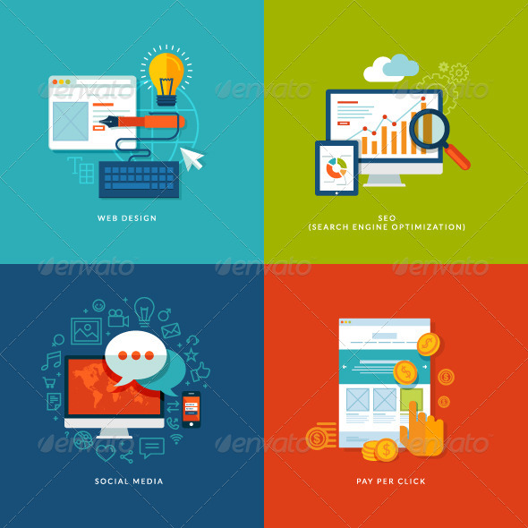 Set of Flat Design Concept Icons - Conceptual Vectors