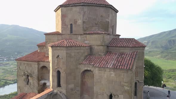 Aerial view of Jvary monastery in Mtskheta, Georgia alt