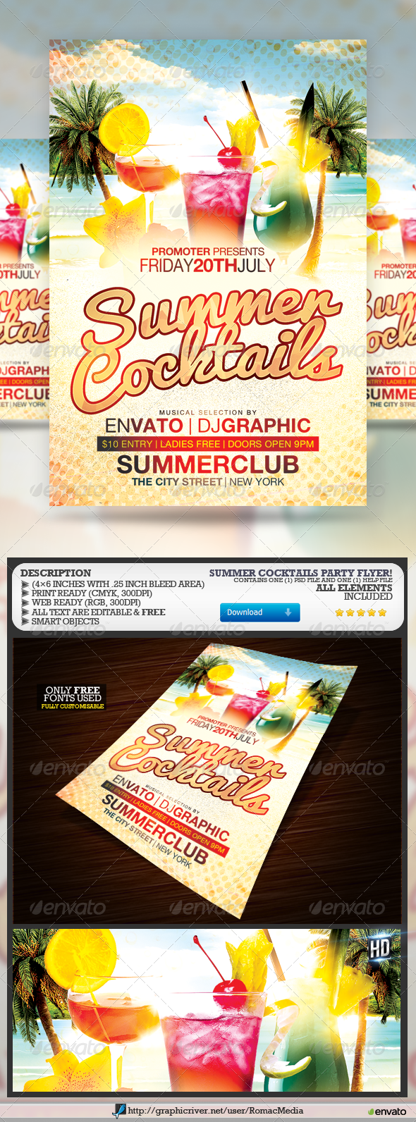 Summer Cocktails Flyer - Clubs & Parties Events