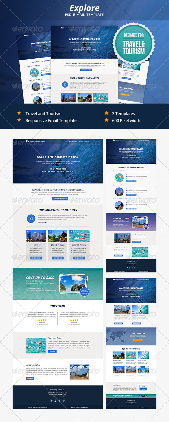 Explore Travel PSD Email Newsletter Template by Smythemes GraphicRiver