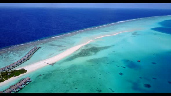 Aerial top down seascape of luxury coastline beach time by blue lagoon with white sand background of alt
