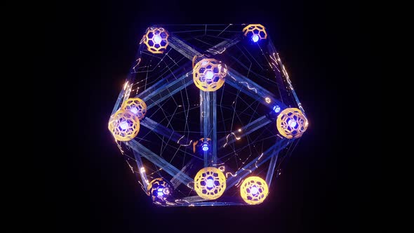 Bright Electric Energy Icosahedron Structure Motion Graphics Title Background