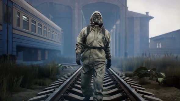 A Stalker Walks Along Railway Tracks