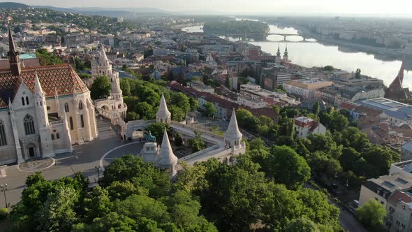 Aerial shot of Fisherman's Bastion (Halaszbastya) in Budapest, Hungary, Europe alt