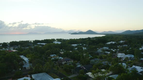 Aerial View On Little Suburban Town Palm Cove And The Ocean, In Cairns, Queensland, Australia