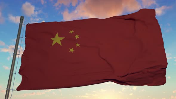 Waving Red Flag of China in Wind alt