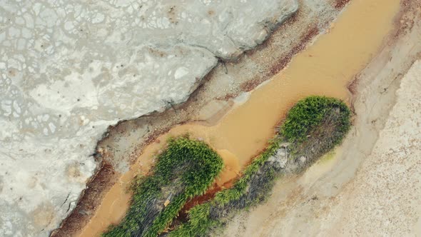 Aerial View; Drone Moving Over the Very Polluted River, Karabash