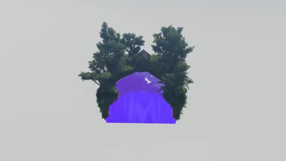 Isometric house in the middle of the wilderness on the edge of a purple beach alt