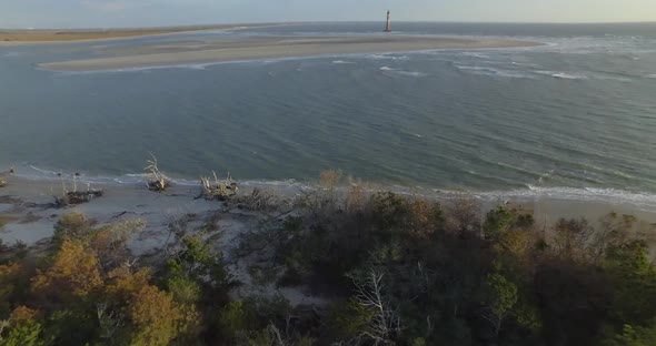 Aerial of Coastal Marsh and Forest on Folly Beach