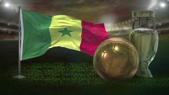 Senegal Flag With Football And Cup Background Loop 4 K alt