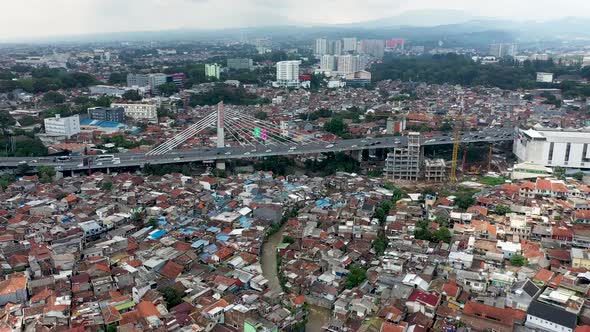 Pasupati Cable-stayed bridge in Bandung, West Java Indonesia with heavy traffic during the day, Aeri alt