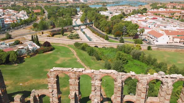 Flies Back of Roman Aqueduct of Merida, Spain