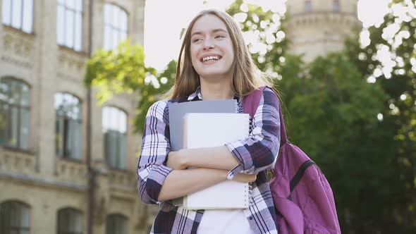 Student Girl Standing Near the University