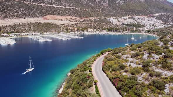 Boat Sailing Into Harbor In Turkey alt
