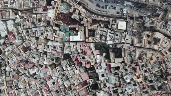Aerial of Tannery Leather Manufacturing in Fes alt