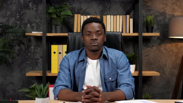 African American Businessman Talking Webcam Online Remote Video Conference Call alt