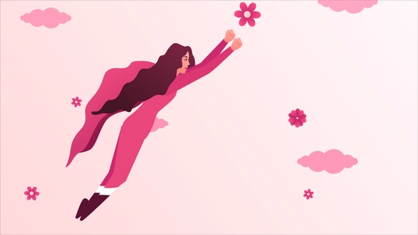 Super Woman Flying High in Sky - Happy Woman's Day - Cartoon Animation