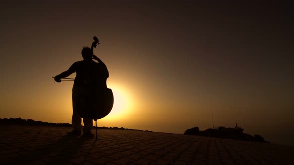 Cellist With Sunset At The Mountain 03