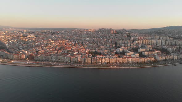 Various drone shots on a sunny afternoon in Izmir, the third largest city in Turkey. Beautiful Aegea alt