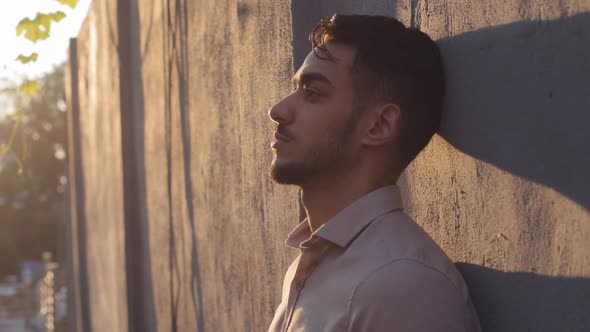 Side View Portrait Hispanic Business Man Male Serious Pensive Dreamy Face Young Bearded Boss Leader alt