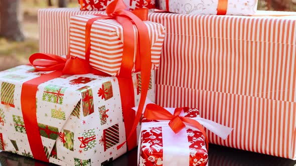 Beautifully Wrapped Christmas Gifts with Red Bow