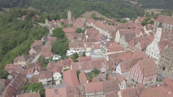 Aerial view of Bamberg old town Bavaria Germany. Green forest hills half-timbered medieval buildings