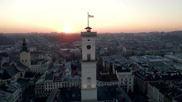 Aerial View of Ukrainian Lviv City Beautiful Old European Architecture alt
