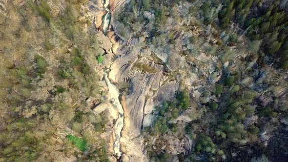 Vertical aerial view over the Beechworth Cascades, at Beechworth in north-east Victoria, Australia N alt