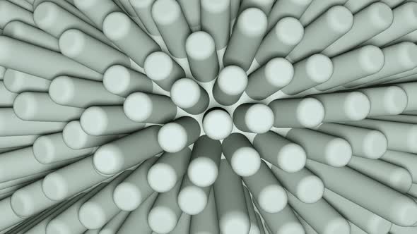 3D Rendering of Grey Ball with Not Sharp Sticks Moving Around It Closeup