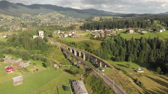 Historic Viaduct in Vorokhta Village in the Carpathian Mountains Ukraine alt