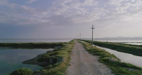 Pedestal Up Shot of the Artificial Salt Lakes in Vlore Albania alt