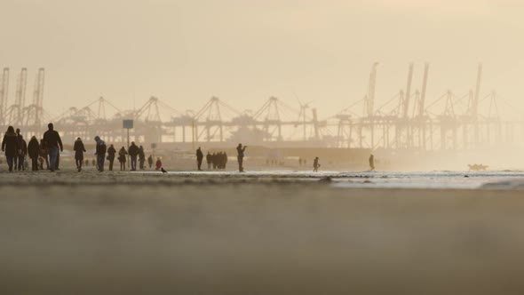 Beautiful Moody Cinematic Shot of Silhouetted People on Hook of Holland Beach alt